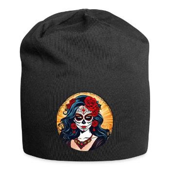 Dia de los Muertos Frau mit Blumen - Jersey-Beanie - Schwarz - Vorne