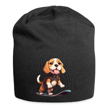 Süßer Beagle Snowboarder - Winterfreude im - Jersey-Beanie - Schwarz - Vorne