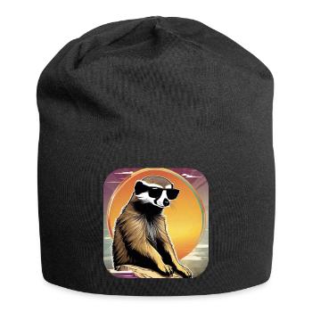 Cute meerkat with sunset - Jersey Beanie - black - Front