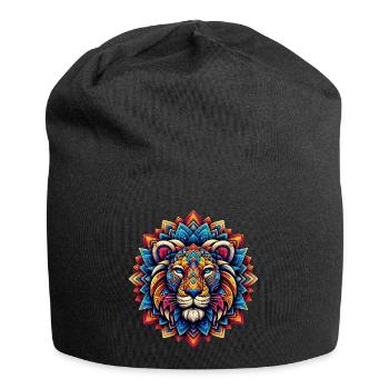 Löwe mit Mandalas verziert - Jersey-Beanie - Schwarz - Vorne