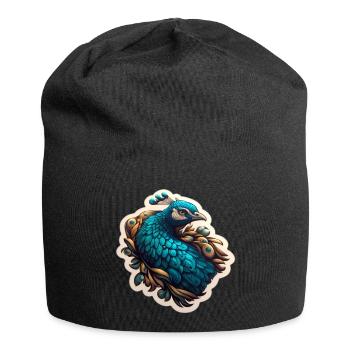 Blauer Pfau Federpracht - Jersey-Beanie - Schwarz - Vorne