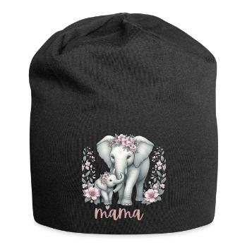 Mama Heart Floral Wreath Elephant Baby Shower - Jersey Beanie - black - Front