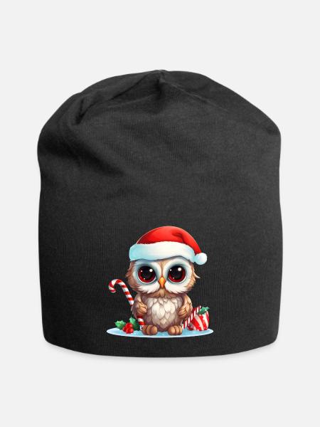 Weihnachten Eule - Jersey-Beanie - Schwarz