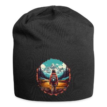 Wandern in den Bergen und frischer Bergluft - Jersey-Beanie - Schwarz - Vorne
