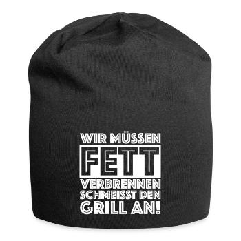 Schmeisst den Grill an | Fleisch, Bier, Party - Jersey-Beanie - Schwarz - Vorne