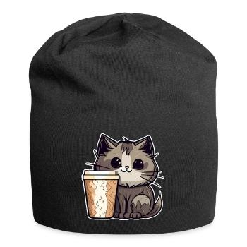Niedliche Kaffee Katze - Jersey-Beanie - Schwarz - Vorne