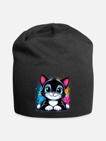 Katze - Jersey-Beanie - Schwarz