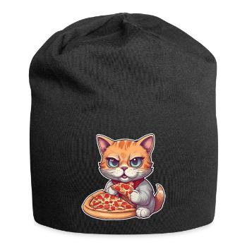Le chat adore la pizza - Bonnet en jersey - noir - Devant