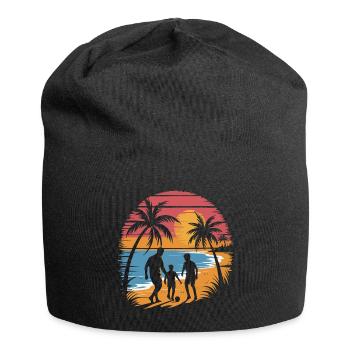 Father and 2 sons football holiday beach vintage - Jersey Beanie - black - Front