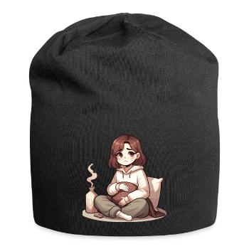 Cozy evening with cocoa and blanket - Jersey Beanie - black - Front