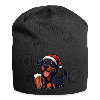 Doberman chien Noël bière drôle - Bonnet en jersey - noir - Devant