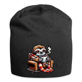 Gemütliches Faultier Mit Kaffee - Jersey-Beanie - Schwarz - Vorne