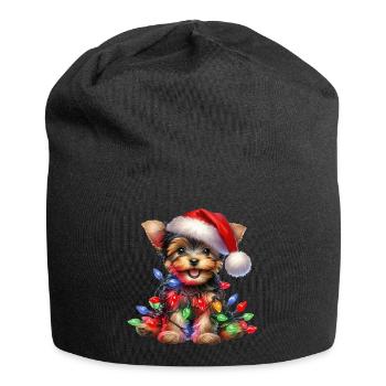 Festlicher Hund mit Lichterkette - Jersey-Beanie - Schwarz - Vorne