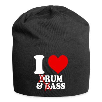 I Love Drum & Bass Rum Ass Funny Heart - Jersey Beanie - black - Front