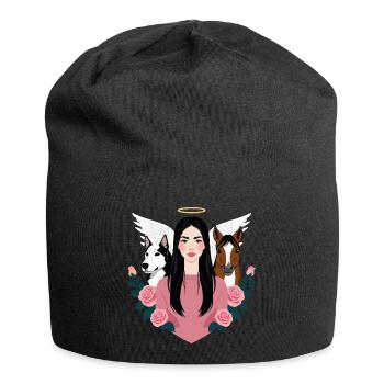 Frauchen, Hund und Pferd - Jersey-Beanie - Schwarz - Vorne