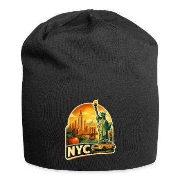 Retro NYC Skyline Sticker - Jersey Beanie - black - Front