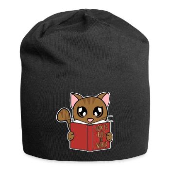 Cute Cat Reads How to Rule the World - Jersey Beanie - black - Front