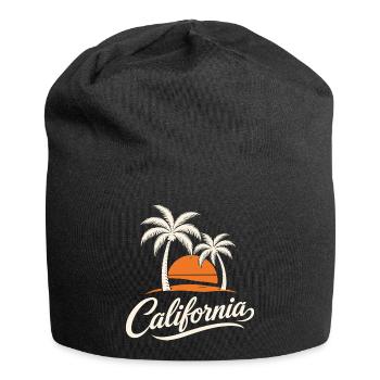 California Sunset with Palm Trees Retro - Jersey Beanie - black - Front
