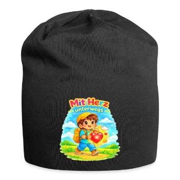  Mit Herz unterwegs - macht die Welt besser - Jersey-Beanie - Schwarz - Vorne