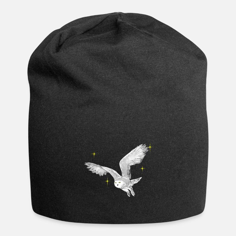Hand gezeichnete Schneeeule mit Sternen - Jersey-Beanie - Schwarz