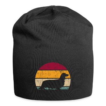 Deutscher Langhaardackel Langhaar Dachshund Retro - Jersey-Beanie - Schwarz - Vorne