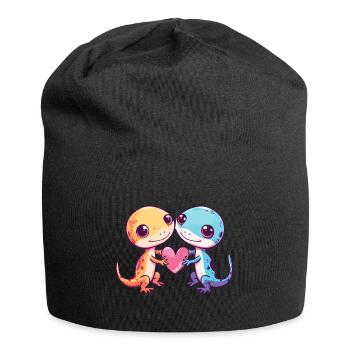 Lézard Gecko Lézard Couple Amour Saint Valentin - Bonnet en jersey - noir - Devant