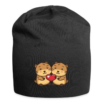 Biber Paar Liebe Valentinstag - Jersey-Beanie - Schwarz - Vorne