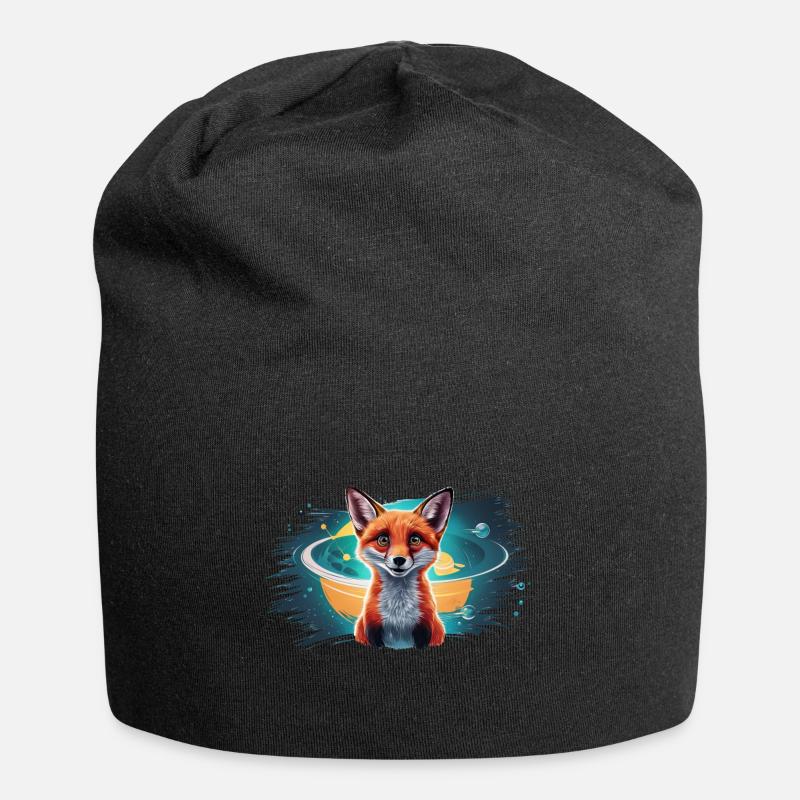 Fuchs - Illustration - Jersey-Beanie - Schwarz