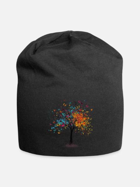 Schmetterlingsbaum Bunte Schmetterlinge Fliegen - Jersey-Beanie - Schwarz