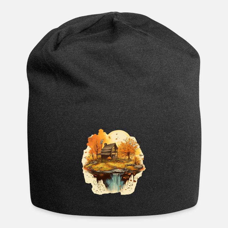 Herbstliche Landschaft - Jersey-Beanie - Schwarz