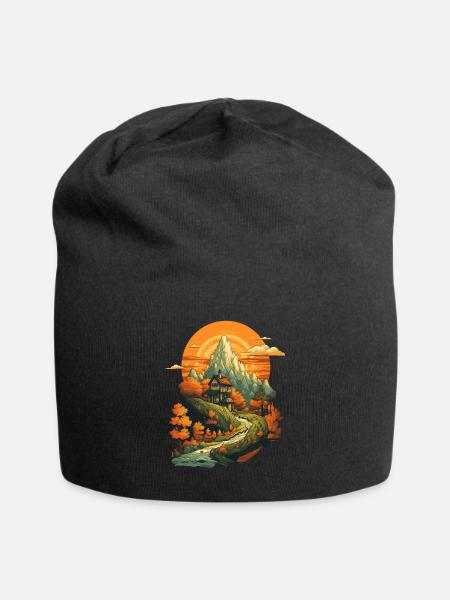 Herbstliche Landschaft - Jersey-Beanie - Schwarz