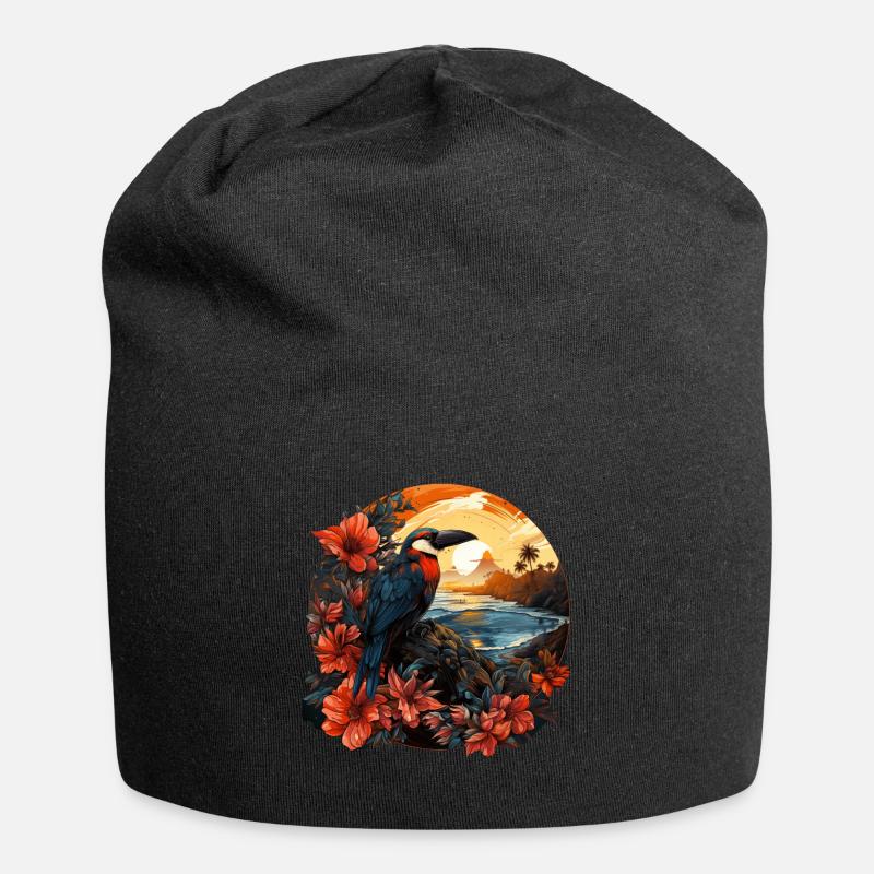 Tropisch - Jersey-Beanie - Schwarz