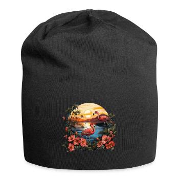 Tropisch - Flamingo - Jersey-Beanie - Schwarz - Vorne