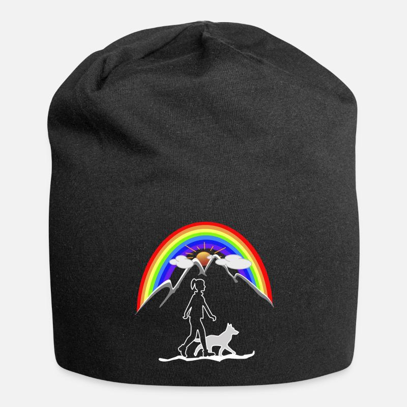 Frau mit Hund Regenbogen - Jersey-Beanie - Schwarz