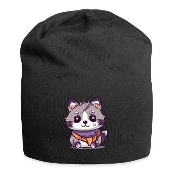 Raccoon - Kawaii Style - Jersey Beanie - black - Front