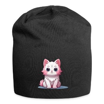 Katze - Kawaii Style - Jersey-Beanie - Schwarz - Vorne