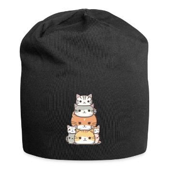 Chat - Style Kawaii - Bonnet en jersey - noir - Devant
