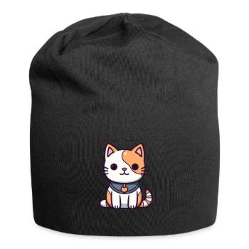 Katze - Kawaii Style - Jersey-Beanie - Schwarz - Vorne