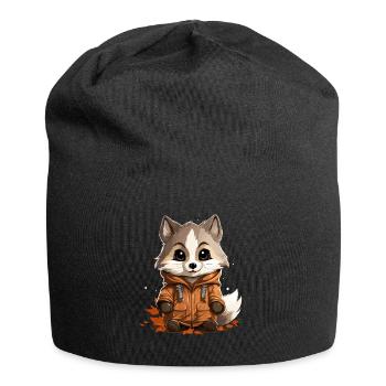 Waschbär - Kawaii Style - Jersey-Beanie - Schwarz - Vorne