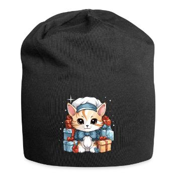 Design de Noël de chat - Style Kawaii - Bonnet en jersey - noir - Devant