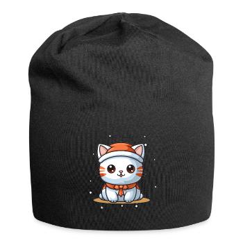 Design de Noël de chat - Style Kawaii - Bonnet en jersey - noir - Devant