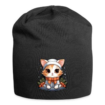 Design de Noël de chat - Style Kawaii - Bonnet en jersey - noir - Devant