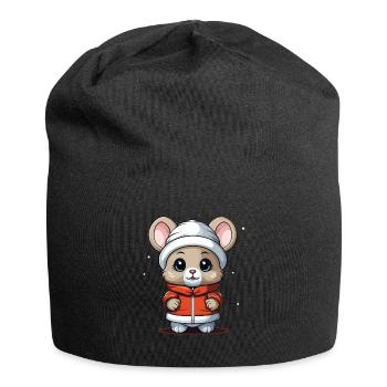 Souris Noël Design - Style Kawaii - Bonnet en jersey - noir - Devant