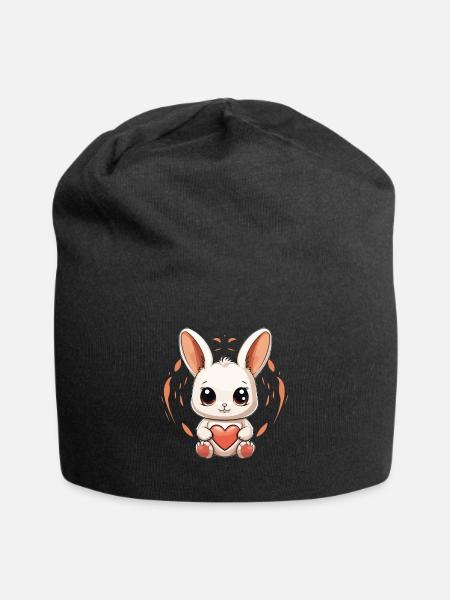 Hase - Kawaii Style - Jersey-Beanie - Schwarz