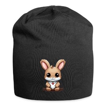 Hase - Kawaii Style - Jersey-Beanie - Schwarz - Vorne