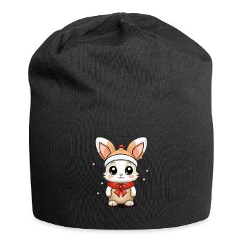 Design de Noël lapin - Style Kawaii - Bonnet en jersey - noir - Devant