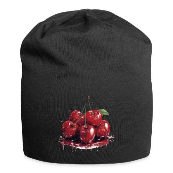 Kirsche - Illustration - Jersey-Beanie - Schwarz - Vorne
