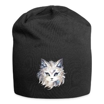 Katze - Illustration - Jersey-Beanie - Schwarz - Vorne