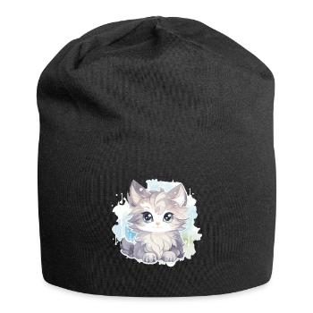Katze - Illustration - Jersey-Beanie - Schwarz - Vorne