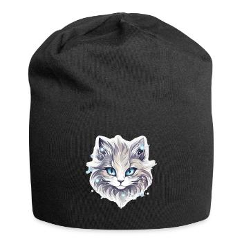 Katze - Illustration - Jersey-Beanie - Schwarz - Vorne